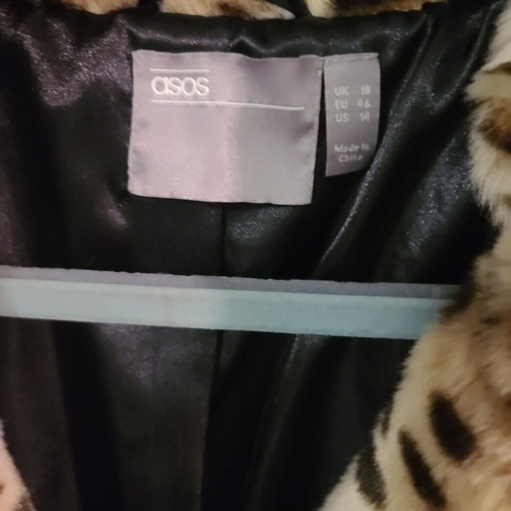 Asos Brown Leopard Faux Fur Coat Size 14 - Picture 2 of 3